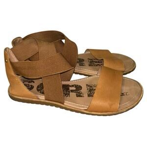 Sorel Ella Tan Leather Elastic Strap Sandals Casual Comfort Flats